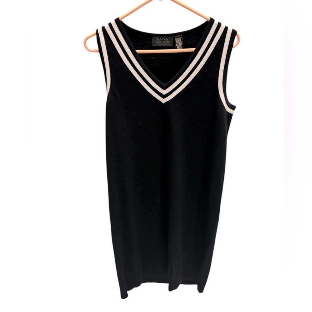 Dana Buchman Black Wool Blend Sleeveless Varsity Style Dress Size Large
